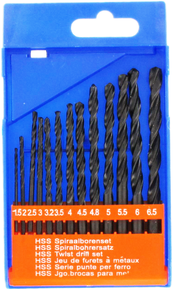 Spiralbohrersatz 13-tlg 1.5-6.5mm - High speed Stahl - geschwärzte Oberfläche - Rostfrei - gehärtet
